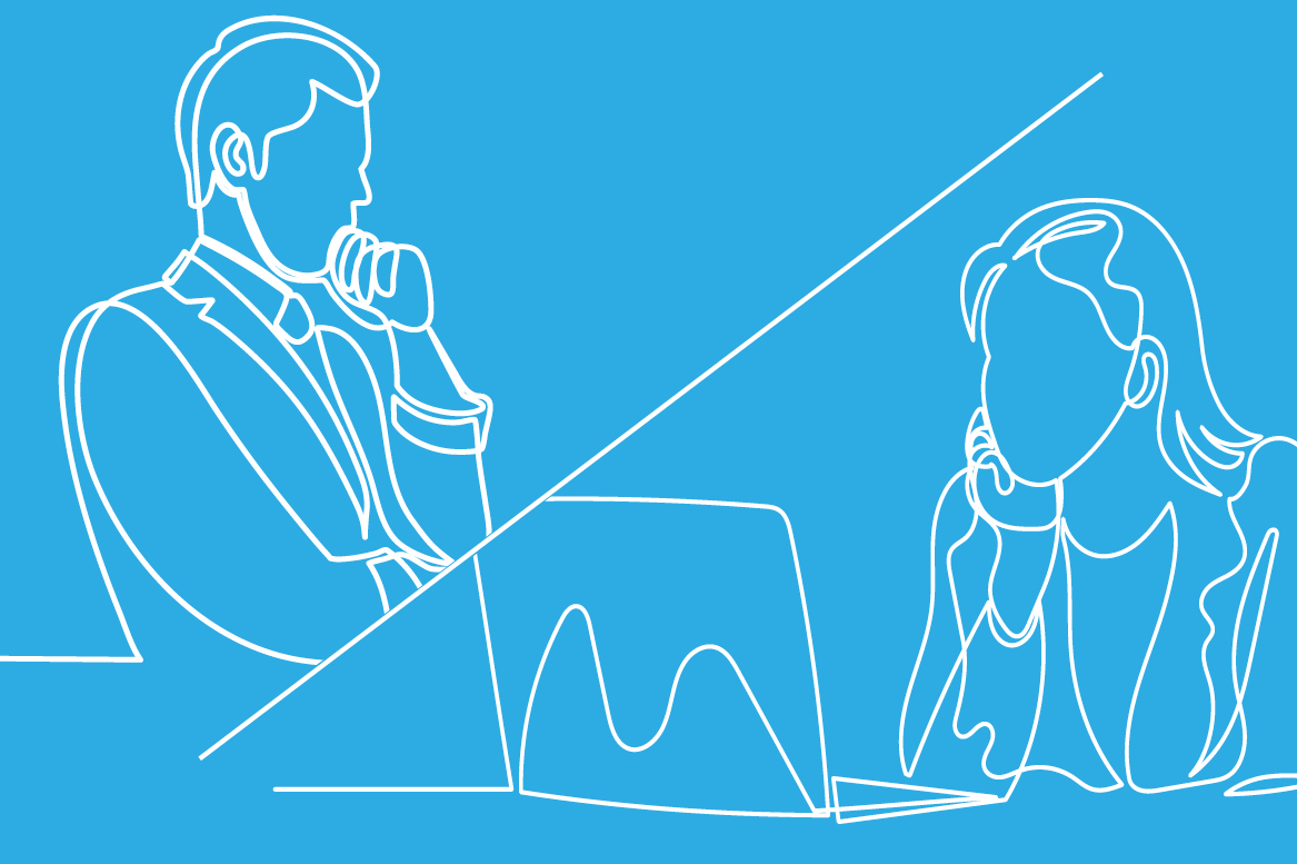Businessman and businesswoman re-evaluating their focus