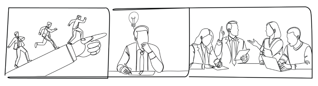 Graphic strip with leader realizing he's micromanaging